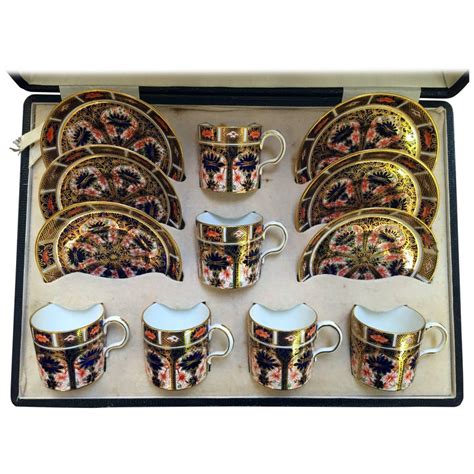 Antique Imari Royal Crown Derby 1128 Set Of Six Cups And Saucers With