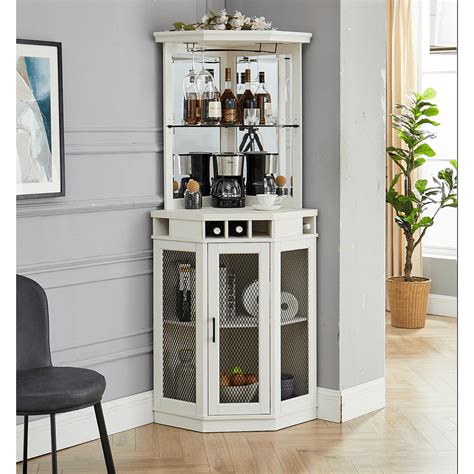 Gramercy Way White Corner Bar Unit With Built In Wine Rack And Lower