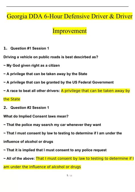 Georgia Dda Hour Defensive Driver Driver Improvement Questions And