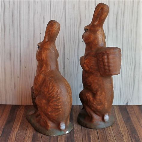 Vintage Ceramic Easter Bunny Rabbit Figurine Set Of 2 Brown Figure With