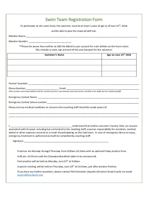 Fillable Online Ymca Massad Marlins Swim Team Registration Form