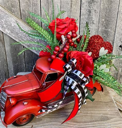 Valentine Red Truck Arrangement Vintage Truck Centerpiece Etsy