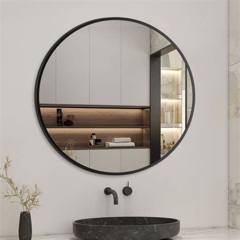 Aica Miroir Mural De Salle De Bain Rond Noir 60cm Cadre En Aluminium