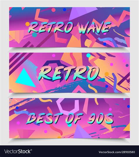 Retro Futurism Flyer Set Futuristic Synth Vector Image