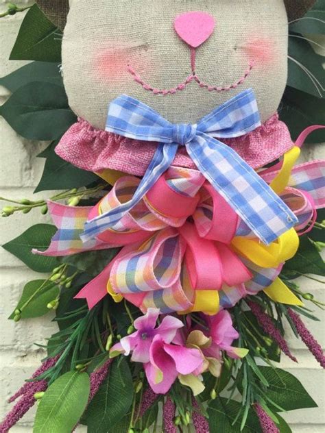 Bunny Swag With Plaid Bow Bunny Swag Spring Swag Spring Etsy Plaid