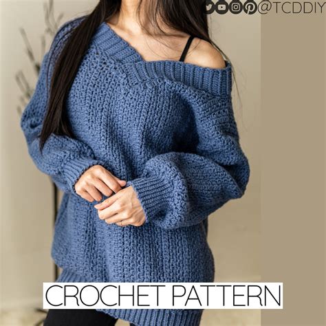 Crochet Pattern Oversized Off The Shoulder Sweater Pattern Pdf Download Etsy