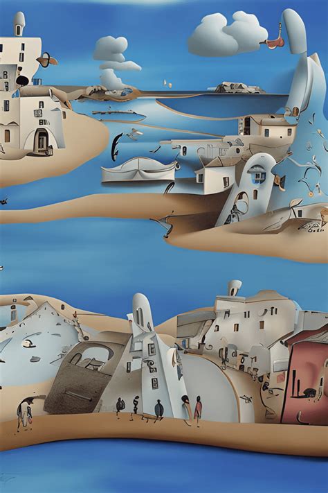 Coastal Village In The Style Of Dali · Creative Fabrica