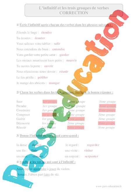 Infinitif Trois Groupes De Verbes Cm Exercices Corrig S Hot Sex Picture