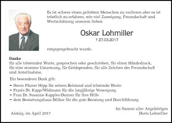 Traueranzeigen von Oskar Lohmiller Schwarzwälder Bote Trauer