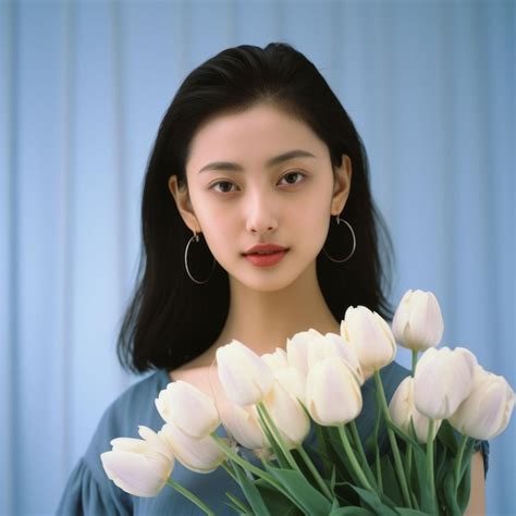 Premium Photo Woman Holding Bouquet Of White Tulips