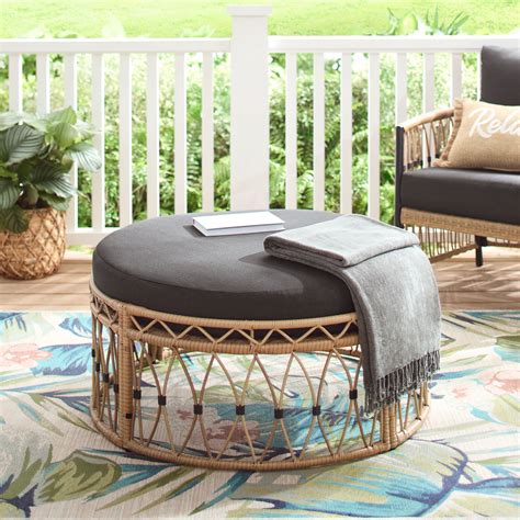 Better Homes Gardens Lilah Outdoor Wicker Round Ottoman Black