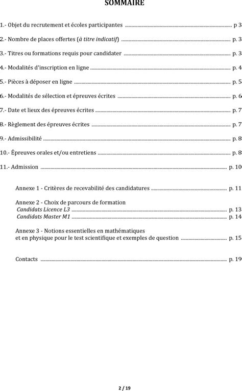SOMMAIRE 1 Objet du recrutement et écoles participantes p Nombre