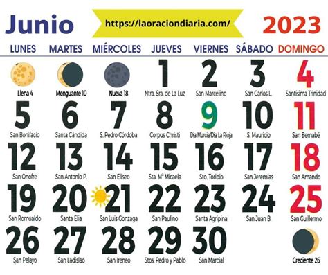 Calendario Santoral Mes De Junio