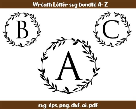 Wreath Letters Svg Monogram Alphabet Laurel Wreath Svg Laurel