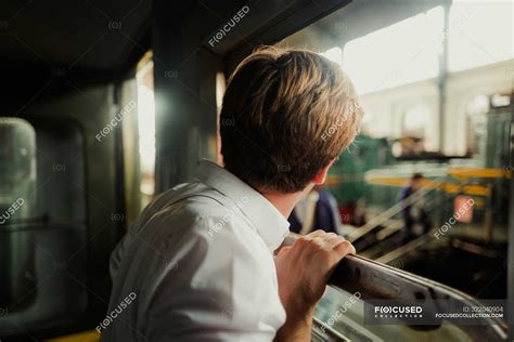 Traveler Looking Out Train Window — Optimistic Relax Stock Photo
