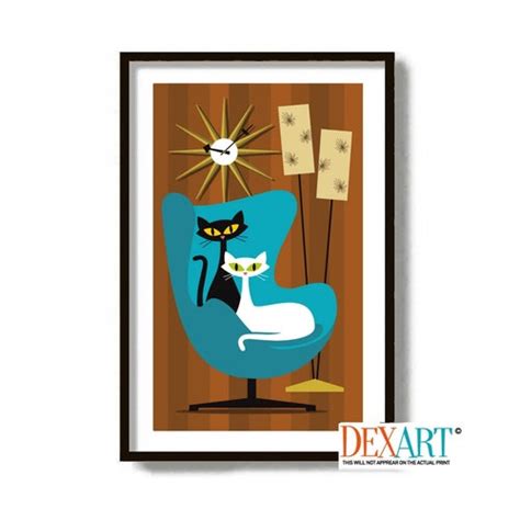 Mid Century Modern Art Print Atomic Cat Wall Art Cat Lover Etsy