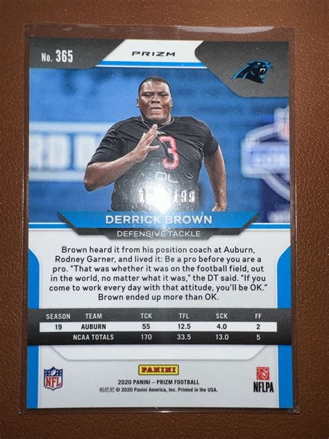 2020 Panini Prizm Derrick Brown RC Rookie 365 Blue Wave SP 199