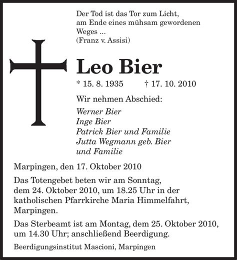 Traueranzeigen Von Leo Bier Saarbruecker Zeitung Trauer De