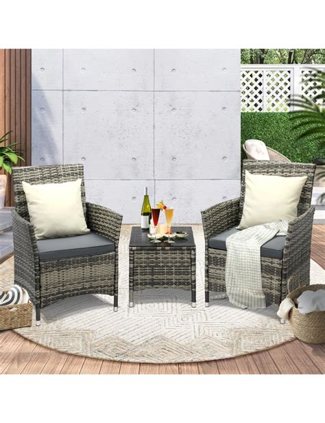 Livsip Outdoor Furniture Setting 3 Piece Wicker Bistro Set Patio Chairs Table W Lane