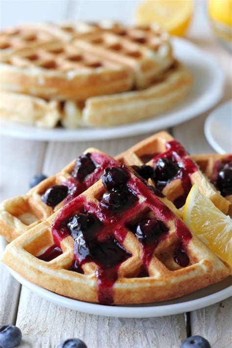 Lemon Belgian Waffles With Blueberry Syrup Damn Delicious