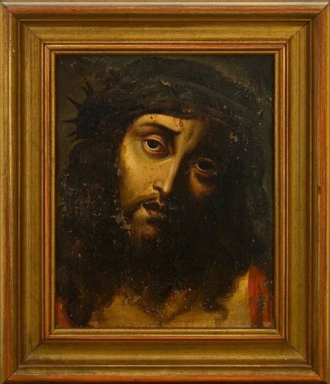 Th Century Spanish Ecce Homo Oil Painting Of Christ In Crown Of