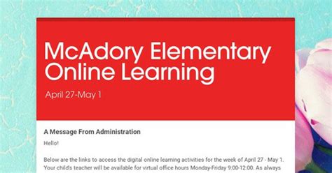 Mcadory Elementary Online Learning Smore Newsletters