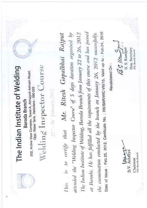 Certified Welding Inspector Certificate Pdf