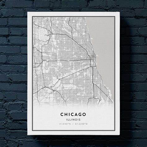 Modern Chicago Map Art Wright Edison