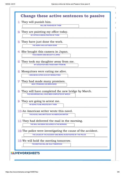 Ejercicio Online De Active And Passive Voice Para 8 Liveworksheets