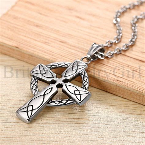 Vintage Men S Stainless Steel Irish Celtic Knot Cross Pendant Necklace