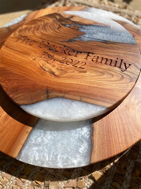 Customizable Wood Epoxy Lazy Susan Light And Dark Wood Etsy