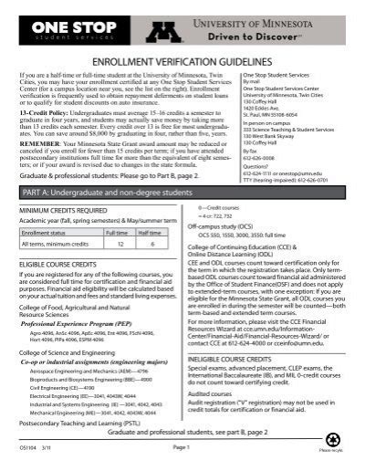 Enrollment Verification Guidelines One Stop Home University Of