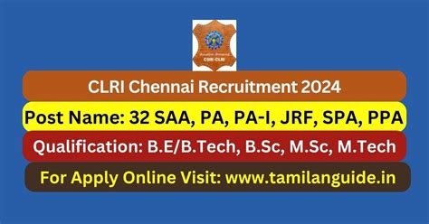 CLRI Chennai Recruitment 2024 32 Project Assistant Posts Apply Now