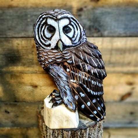 Barred Owl Carving Realistic Hand Carved Owl Handmade Wood Art Made In Newhampshire Barred