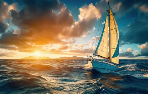 Wallpaper Sea Wave The Sky Water Clouds Blue Boat Sail For