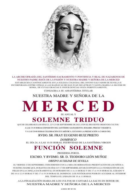 Cultos solemnes a Nuestra Madre y Señora de la Merced Archicofradía