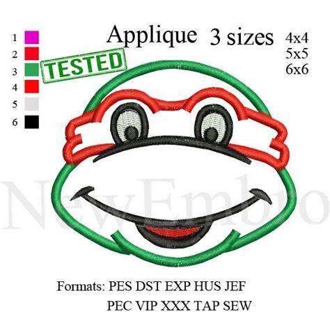 Ninja Turtle Applique Embroidery Design Embroidery Pattern 3 Sizes By