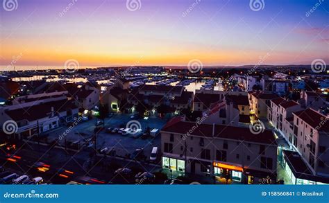 High Perspective View Of Sunset At Vilamoura Marina Algarve Portugal