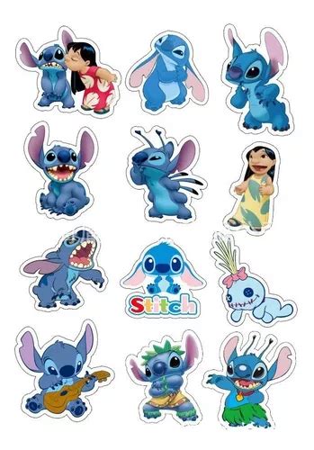 Genial Set De 12 Stickers Stitch Super Kawaii | Meses sin interés