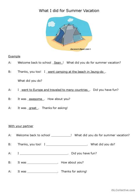 Summer Vacation Conversation Discuss English ESL Worksheets Pdf Doc