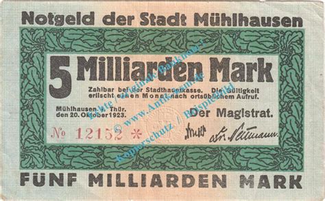 Inflation De Mia Mk M Hlhausen Notgeld Milliarden Mark