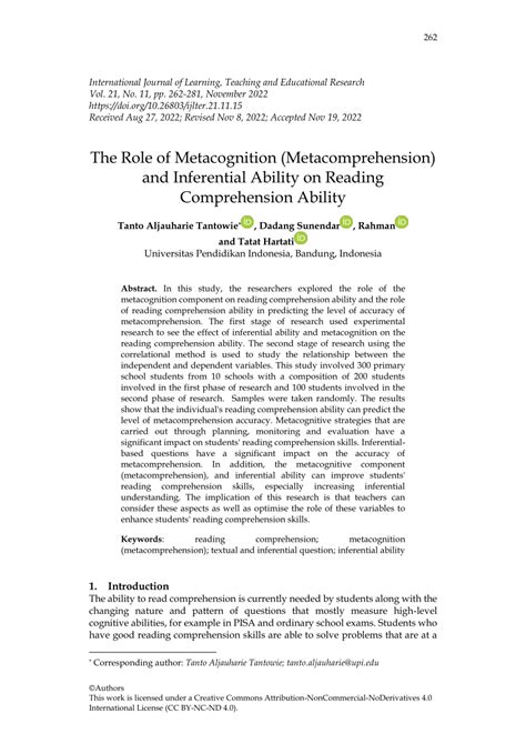 Pdf The Role Of Metacognition Metacomprehension And Inferential