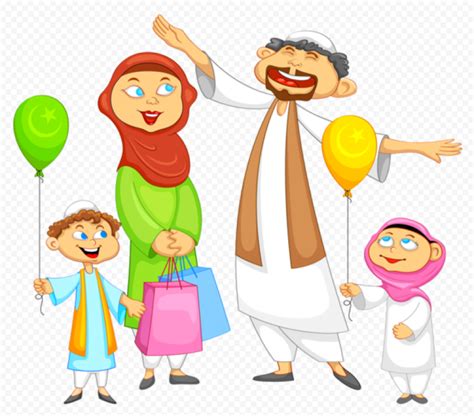 Happy Cartoon Muslim Family Eid Mubarak Characters | Citypng