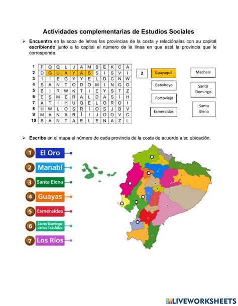 Provincias De La Costa Ecuatoriana Activity Provincias De La Costa