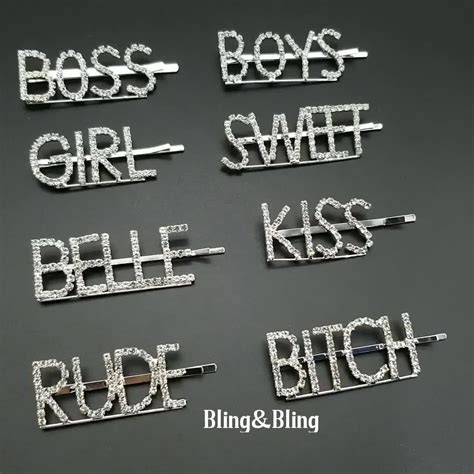 Wholesale Custom Rhinestone Name Hair Pins With Words For Women Hair