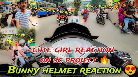 Cute Stanger Girls Reaction Cute Girls Reaction On Bunny Helmet Bunny Helmet Cover Reaction