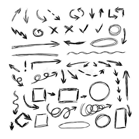 Collection Of Scribble Arrows Hand Drawn On A White Background Vector