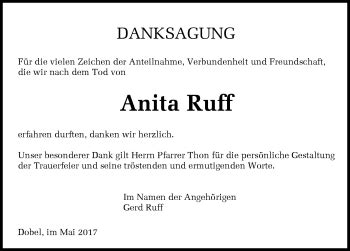 Traueranzeigen Von Anita Ruff Schwarzw Lder Bote Trauer