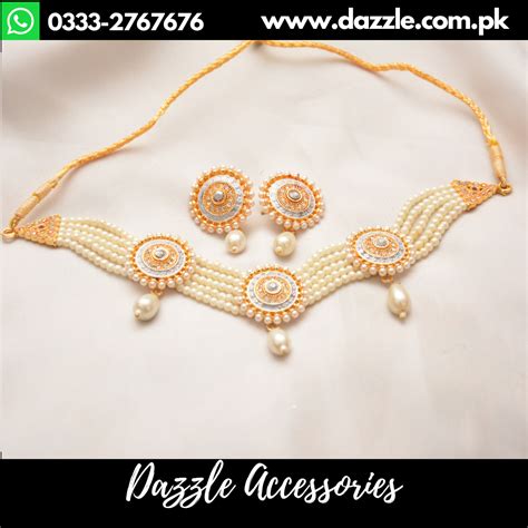 White Pearl Indian Choker With Earrings Dazzle Accessories