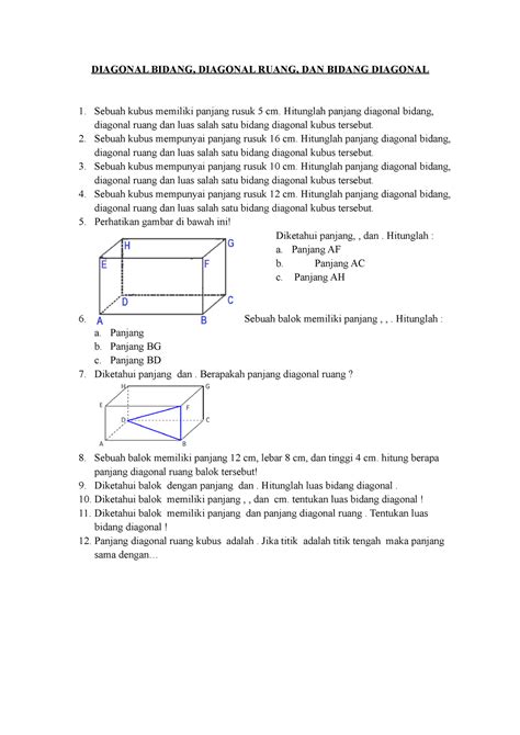 Diagonal Bidang Diagonal Ruang Bidang Diagonal Soal DIAGONAL BIDANG